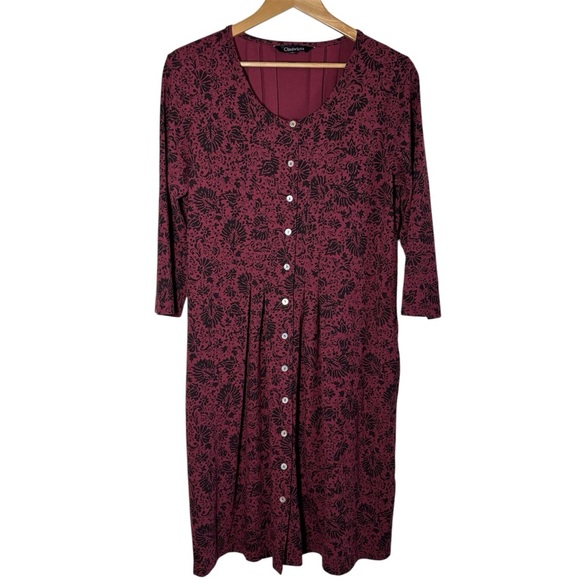 Chadwicks Midi Dress Medium Button Down Dark Romantic Burgundy Prairie Pocket - Picture 1 of 10